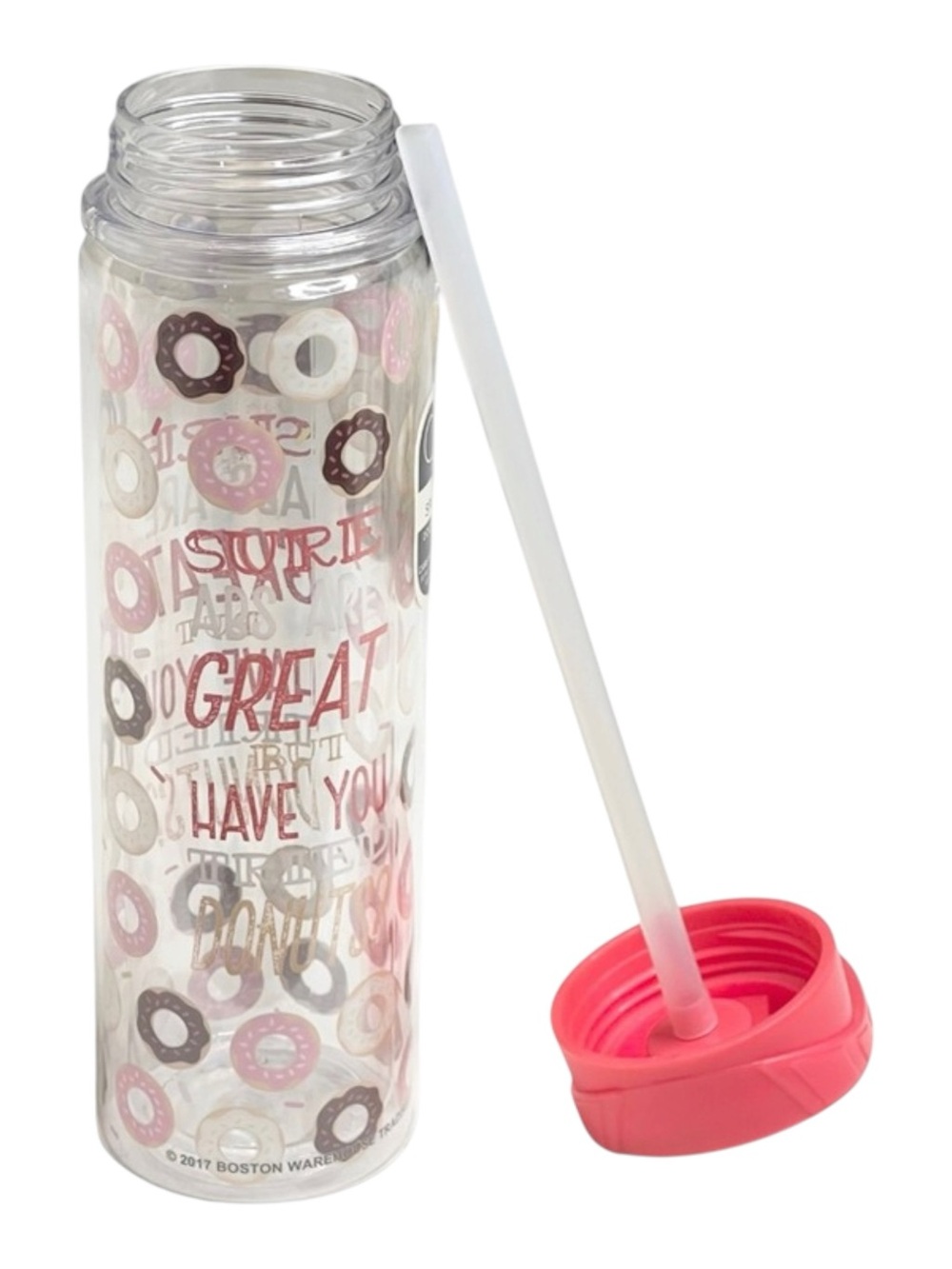 new Boston Warehouse 𖦹 BPA Free Water Bottle 𖦹 Clear Donut Print 𖦹 20 oz 𖦹 - Picture 9 of 16